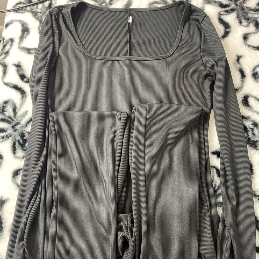 SHEIN Charcoal Ribbed Long Sleeve Top